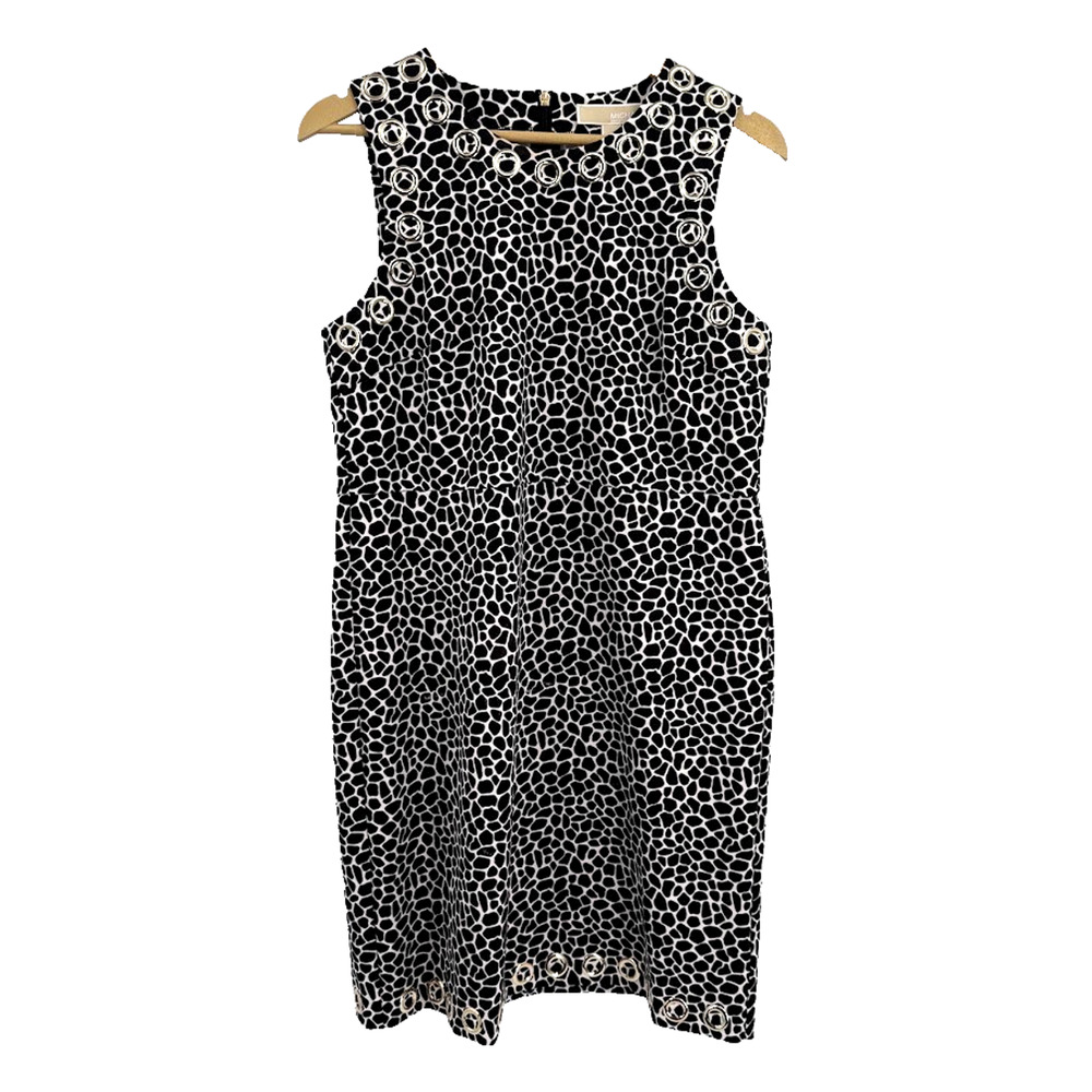Michael Kors Dress Large Black White Animal Print Gold Grommet Sheath